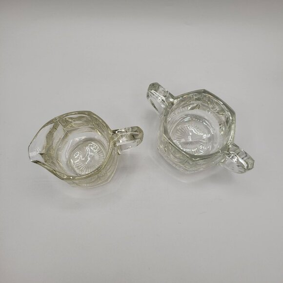 Pressed Glass Open Sugar and Creamer Set Vintage Wide Panels Heavy Thick Glass - Picture 5 of 9